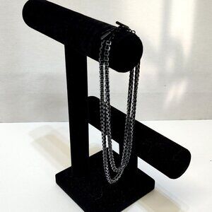 Nine West Double Strand Stainless Steel Square Link Chain Necklace Toggle Clasp